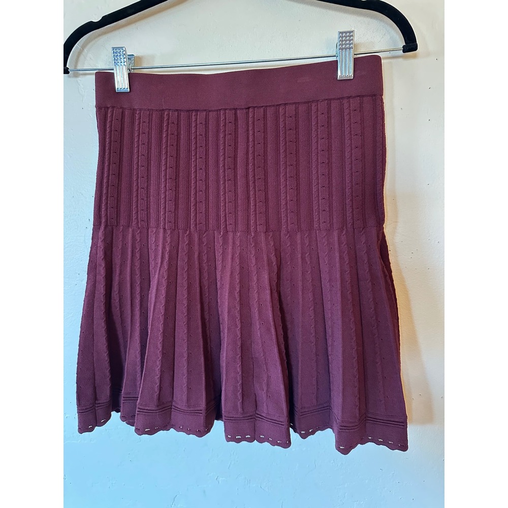 House of Harlow 1960 Knit Skirt Women Small Burgundy Excellent Pleated Pointelle